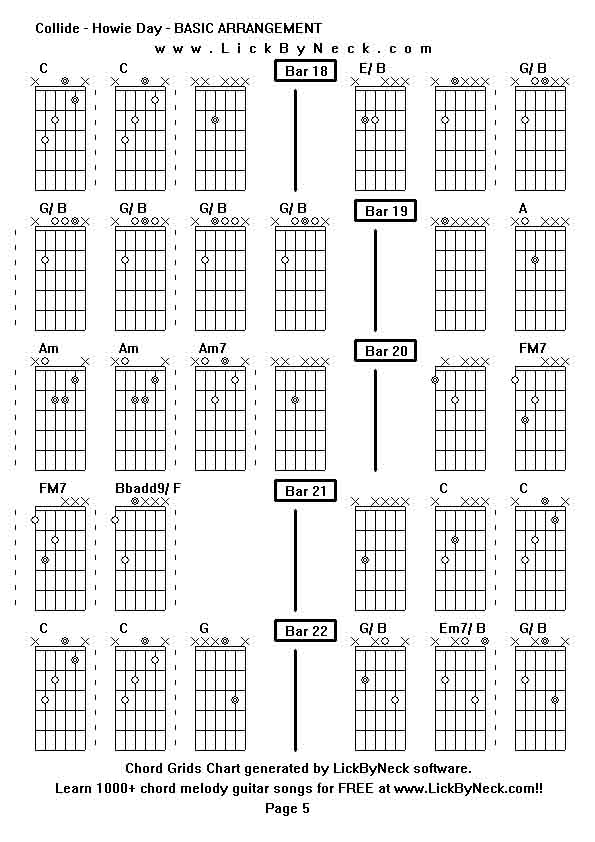 Chord Grids Chart of chord melody fingerstyle guitar song-Collide - Howie Day - BASIC ARRANGEMENT,generated by LickByNeck software.